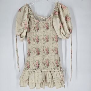 For Love Bell Smocked Floral Ruffle Mini Dress Size S